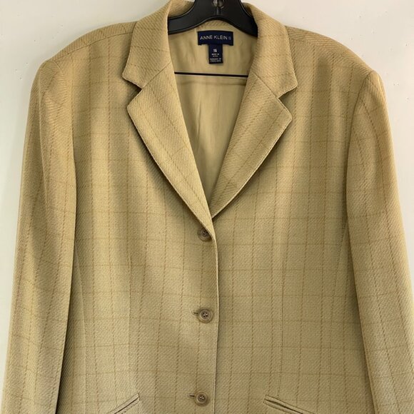 Vintage Anne Klein II Light Wool Blend Green Jacket Blazer Size 16 Made in USA - Picture 4 of 14